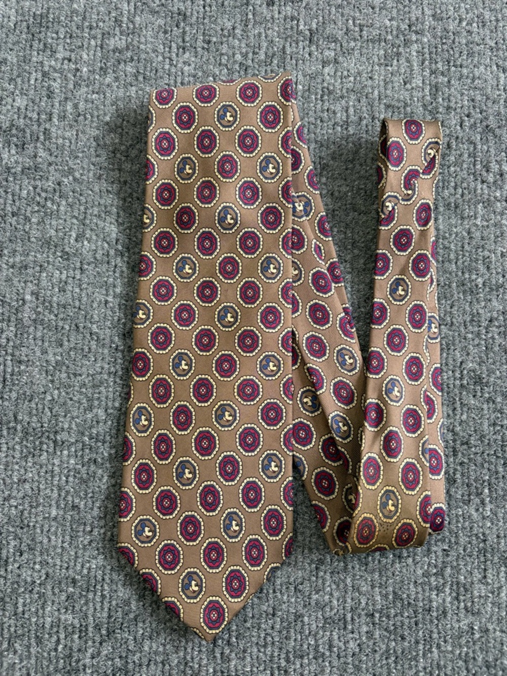 Balancine Disney Mickey Mouse Tie Brown Medallion Silk VTG Necktie USA